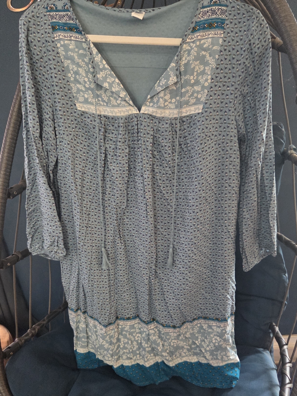 Light Blue Bohemian V-Neck Women's Top